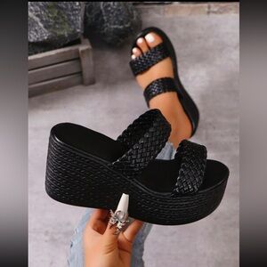 Black platform wedge sandals